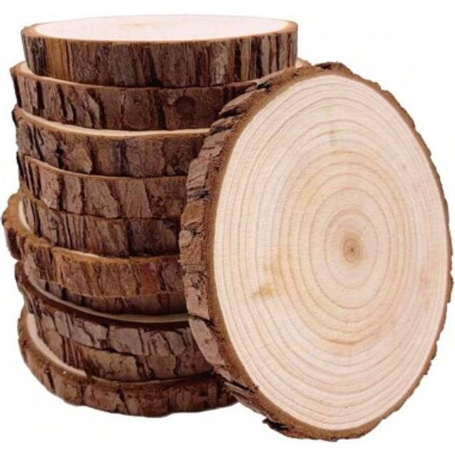 SHEIN 10pcs Unfinished Natural Wood Slices With Bark, 4.0-4.7 Inch Round Coasters, Wood Craft Kits, Round Crafts, Christmas Decorations, DIY Crafts With Bar