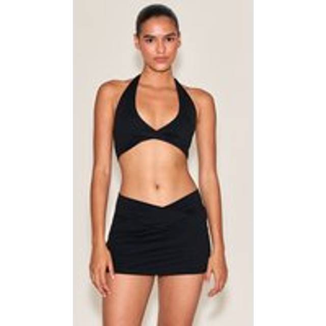 Black Sculpt Twist Front Halter Neck Sports Bra, Black - L