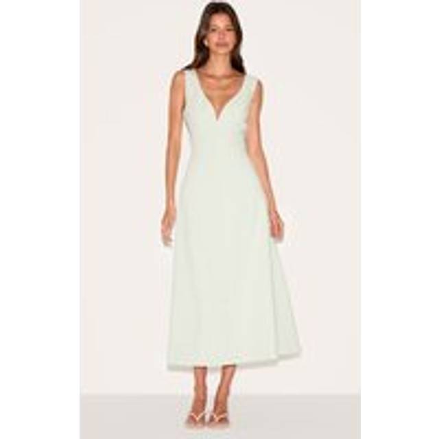 Sage Green Tailored Woven Plunge Button Down Midi Dress, Sage Green - 4