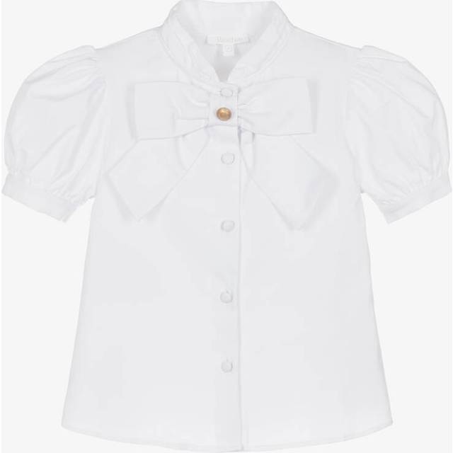 Patachou Girls White Cotton Short Sleeve Blouse With Bow - 4 year