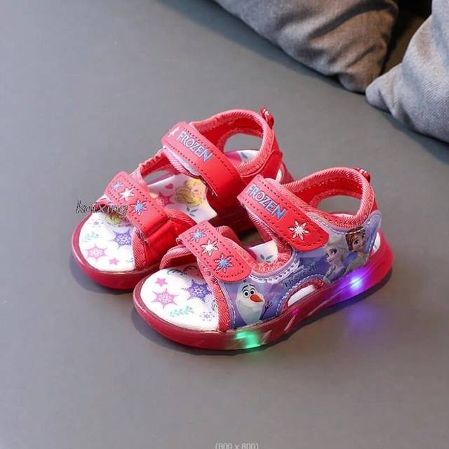 (picture color-1, 21 insole 13.5 cm) Boys Girls Frozen Elsa Princess Led Light Up Luminous Sports Sandals Summer Kids Sandals Non-slip Toddler Shoes P