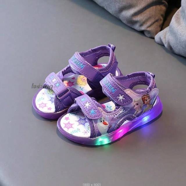 (picture color, 30 insole 18.2 cm) Boys Girls Frozen Elsa Princess Led Light Up Luminous Sports Sandals Summer Kids Sandals Non-slip Toddler Shoes Pur