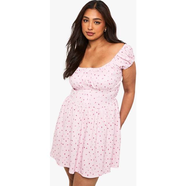Womens Plus Bengaline Ditsy Mini Skater Dress - Pink - 28