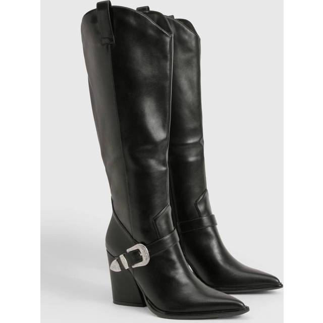 Womens Clean Buckle Knee High Western Cowboy Boots - Black - 7, Black