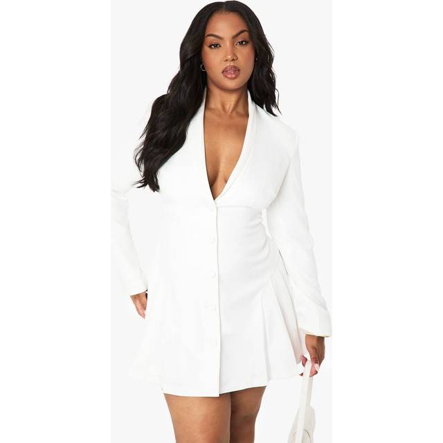 Womens Plus Tailored Pleated Skater Blazer Dress - White - 16