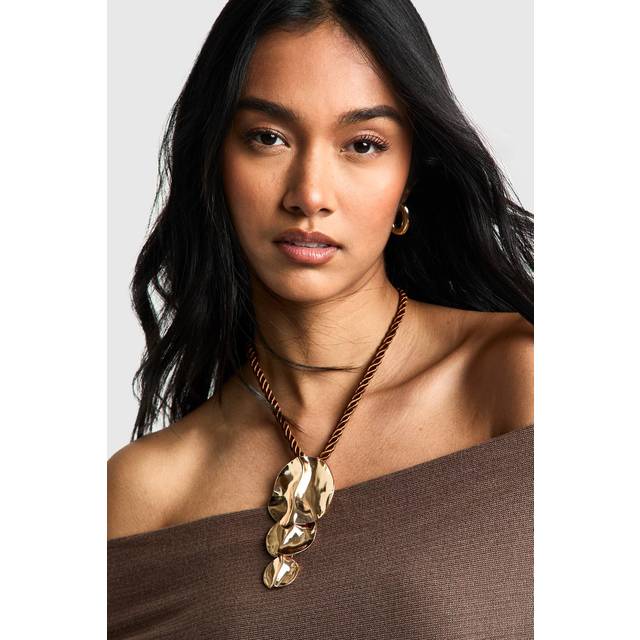 Womens Statement Hammered Metal Rope Necklace - Gold - One Size, Gold