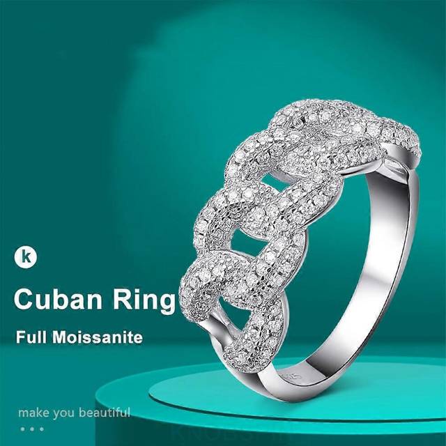 (6, One size) 8mm Full Moissanite Cuban Ring 925 Sterling Sliver Plated 18k Eternity Band Hip Hop Ring For Woman Man Sparkling Jewely
