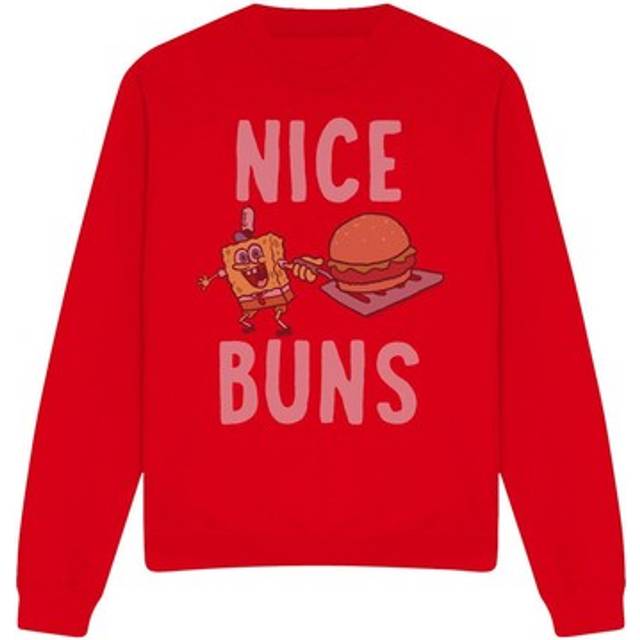(L, Red) SpongeBob SquarePants Unisex Adult Nice Buns Sweatshirt
