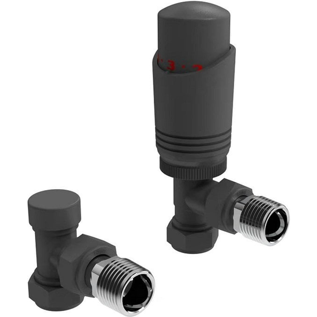 Anthracite angled thermostatic trv radiator valves 1/2" x 15mm - twin pack