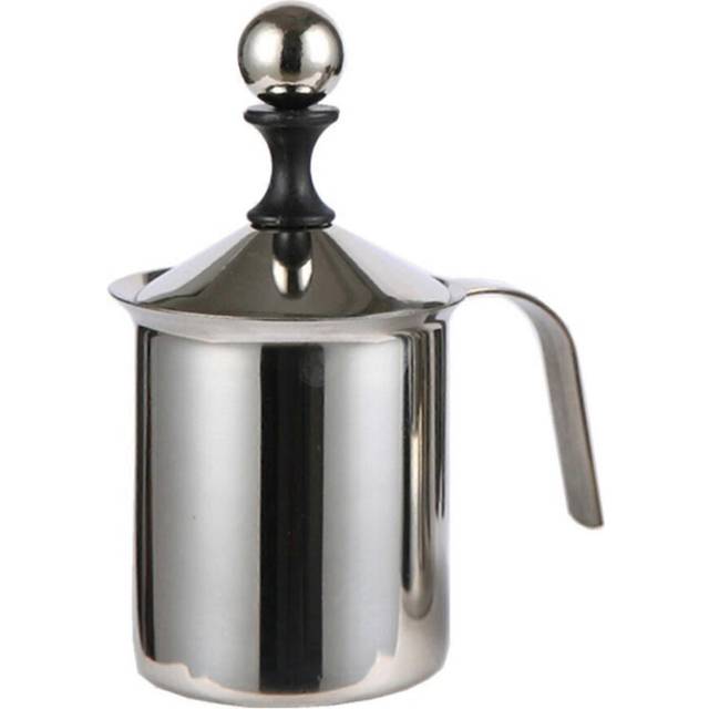 (As show, One size) 400cc Manual Milk Creamer Frother Double Layer Filter Stainless Steel Heatable Easy Clean with Handle
