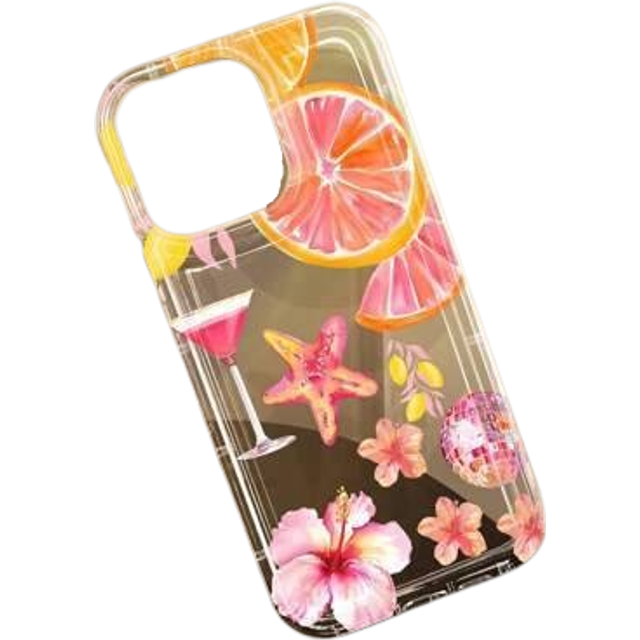 SHEIN Flower 1pc Pink Hibiscus, Starfish, Orange And Lemon Cocktail Pattern Airbag Anti-Slip Soft Phone Case Compatible With IPhone 11/12/13/14/15/16 Pro Ma