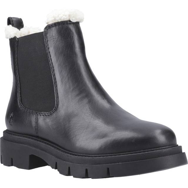 (Black, 7 (Adults')) Hush Puppies Raya Shearling Boot Leather Women's Black Flat Chelsea Boots