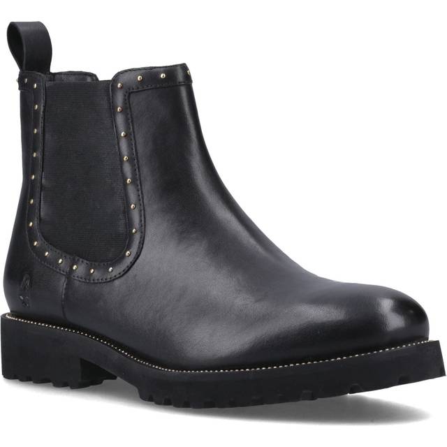 (Black, 7 (Adults')) Hush Puppies Gwyneth Leather Women's Black Flat Chelsea Boots