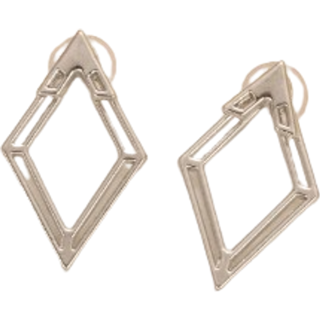 SHEIN 1pair Minimalist Geometric Hollow Diamond-Shaped Front And Rear Earrings, Earrings Designed For Two Ways Of Wearing, Unique Diamond-Shaped Ear Jacket