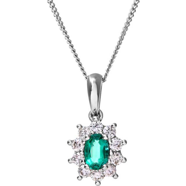 Diamant L'Eternel Womens Cluster Pendant, 18ct White Gold Diamond and Emerald 0.35ct Weight - One Size