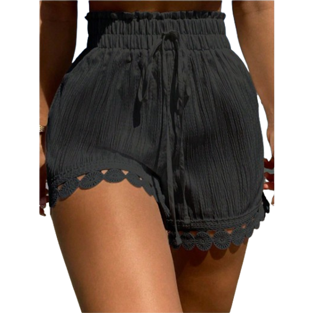 Swim Vcay Summer Clothes 3 PiecesWomen Beach Vacation Outfits: Lace Trim Tie Waist Cover Up, Swimsuit Top, Shorts