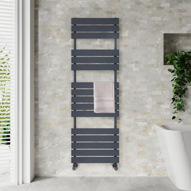 Nes Home Anthracite 1600 x 450mm Flat Panel Heated Towel Rail Radiator