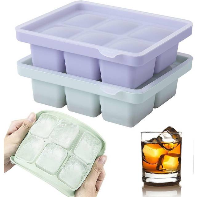 (As show, One size) Large ice cube mould, large ice cube tray with lid, stackable, dishwasher safe, silicone, suitable for whisky.
