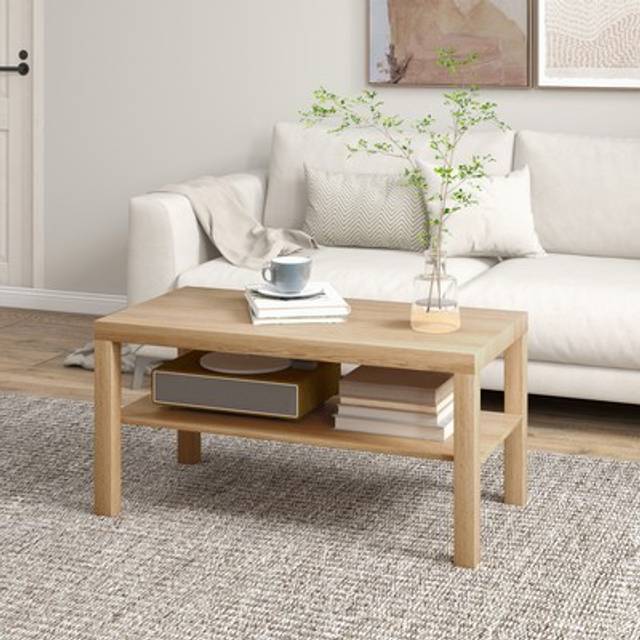 Homcom 2-tier Coffee Table With Storage Shelf, Rectangular Centre Table For Living Room, Home Office, Natural Wood Finish