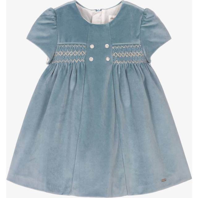 Mayoral Newborn Baby Girls Pale Blue Smocked Velvet Dress - 6-9 month
