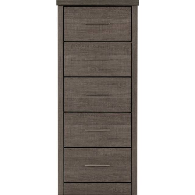 Seconique Lisbon 5 Drawer Black Wood Grain Narrow Chest of Drawers - 5 Drawers