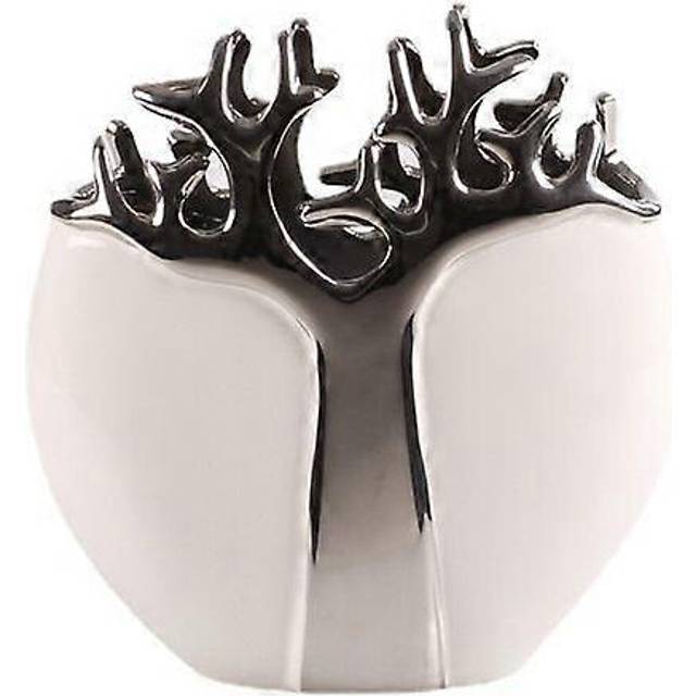 (As show, One size) Contemporary White Ceramic Vase with Flower Accents for Living Room Decoration