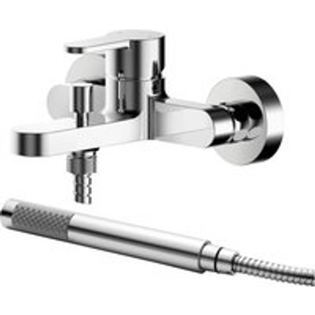 Contemporary wall mount round bath shower mixer tap with shower kit - chrome