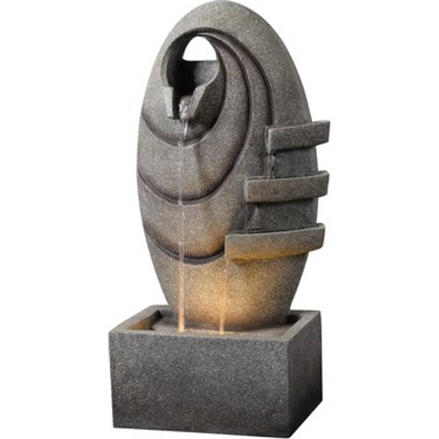 Teamson home oval led water feature modern grey garden fountain with warm glow