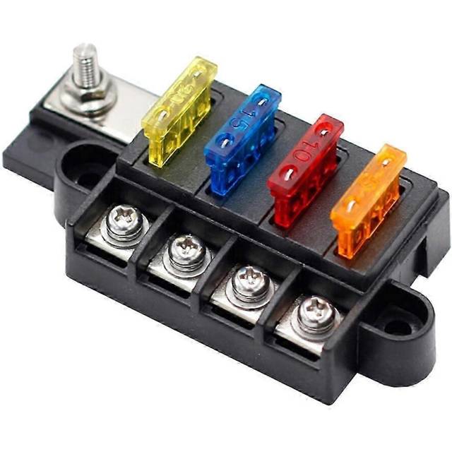 (As show, One size) Blade Fuse Box compatible with Automotive Boat Marine 4 Way 12-32V 4 Circuit Fuse Block with Cover