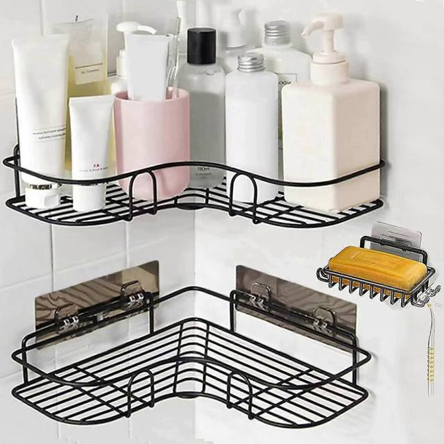 (As show, One size) Shower shelf without drilling, bathroom organizer, rustproof stainless steel shower shelf without drilling with soap holder, bathr