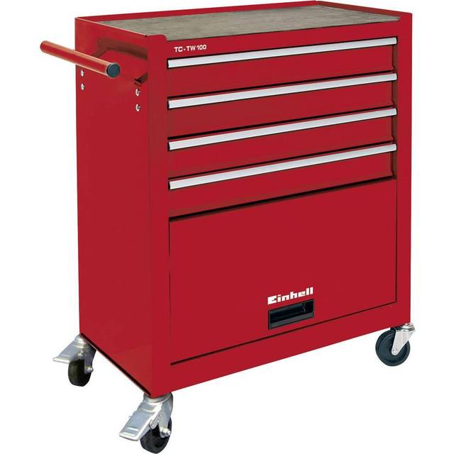 Einhell Workshop Trolley With Brake Castor Wheels Red Metal Design Up To 75Kg Load Tc-Tw 100 - One Size