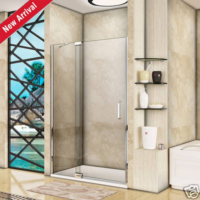 Aica 1200x700 frameless pivot shower door and tray easy clean glass fixed panel