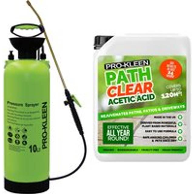 10L Pump Pressure Garden Sprayer & Path Clear Acetic Acid 5L - Green - One Size