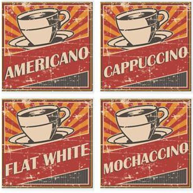 Retro drinks glass coaster set - 1950s diner style vintage coffee gift set of 4