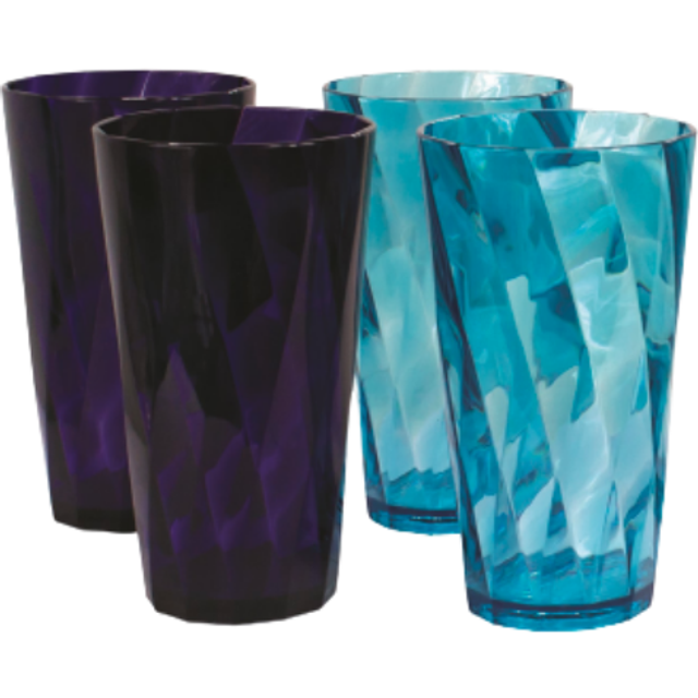 4PC Coloured Plastic Tumblers 600ml Shatterproof BPA Free Stackable Set