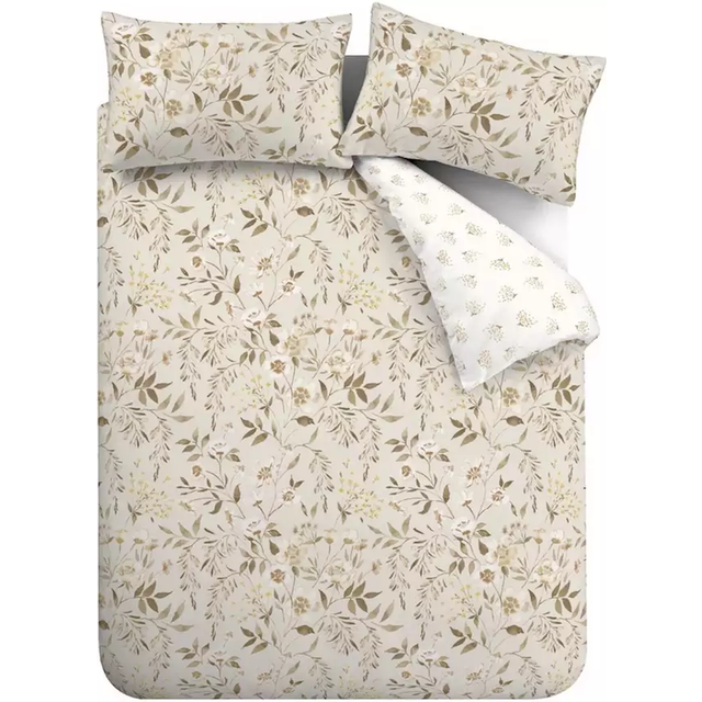 Catherine Lansfield Isadora Floral Reversible Duvet Cover Bedding Set Natural - Beige