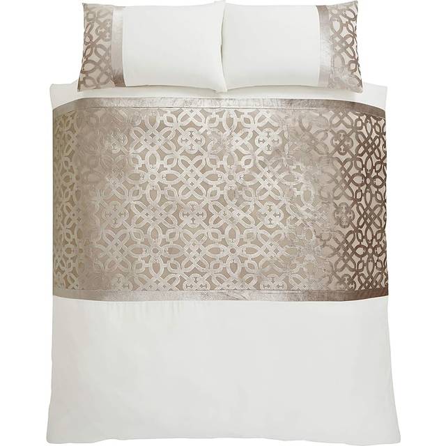 Lattice Cut Velvet Duvet Cover Set with Pillowcases - Natural (Double - 2 Standard Pillowcases)