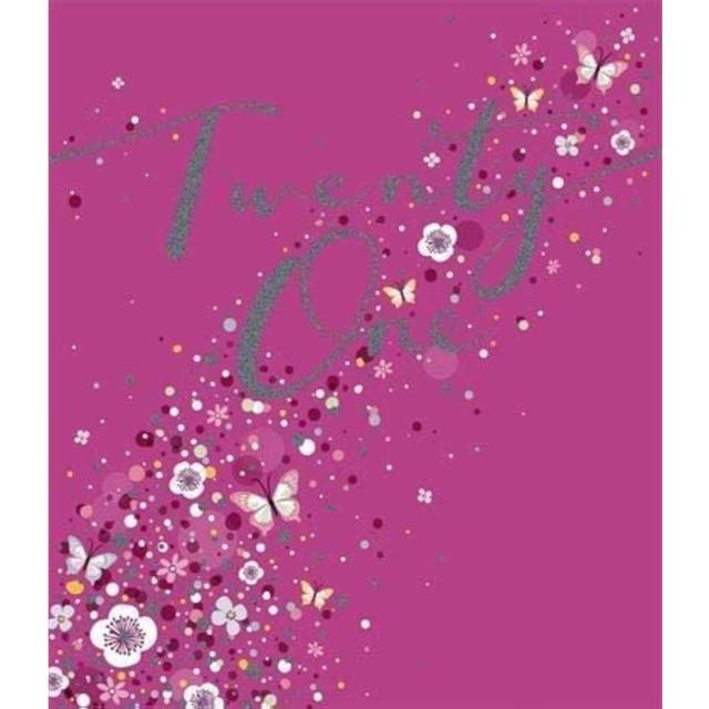 21st pink flowers and butterflies birthday card