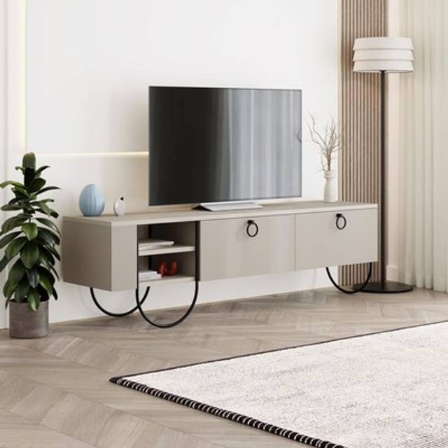 Fwstyle 2 Door Sandstone Modern Tv Unit Stand In Beige - One Size