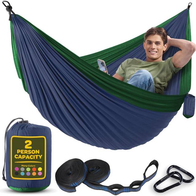Durable Hammock 500 lb Capacity  Nylon Camping Hammock Chair - Double or Single Sizes w/Tree Straps and Attached Carry Bag - for Travel/Backpacking/Be