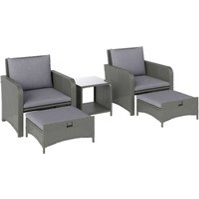 Outsunny Wicker Patio Conversation Set with 2 Armchairs and 6 Cushions Grey