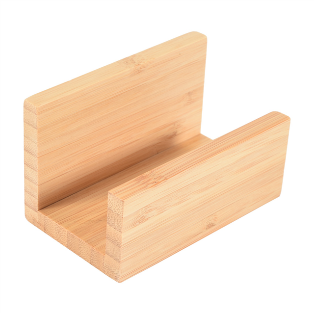 Bamboo Wood Desktop Business Card Holder for Desk Sturdy Display Stand Office Suitable Men Women