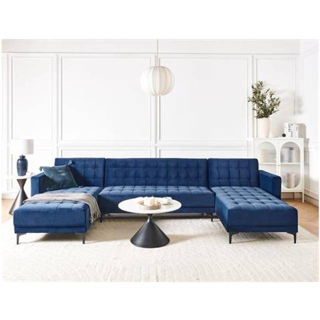 5 Seater U-Shaped Modular Velvet Sofa Blue ABERDEEN