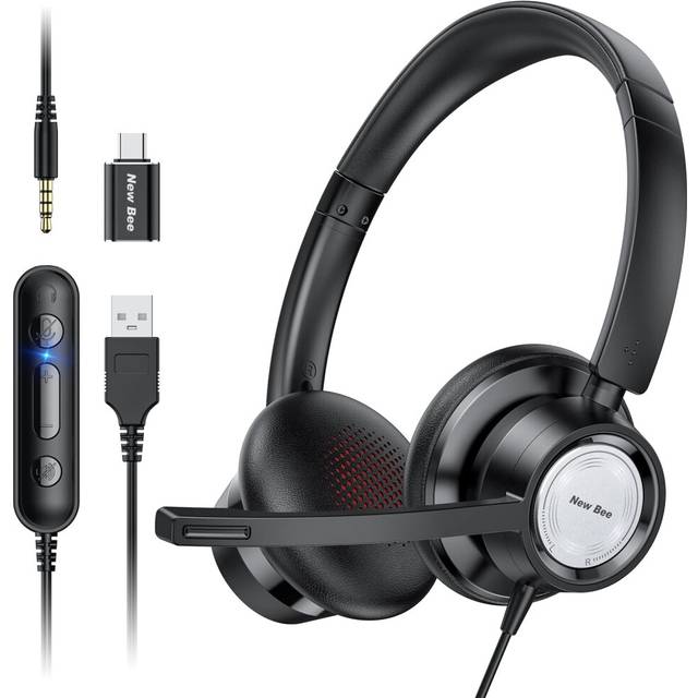 New bee USB Headset with Microphone, Headphones with Microphone,PC Headset USB Type-C 3.5 mm for Call Centre/Telephone Conferencing/Skype Chat/Online