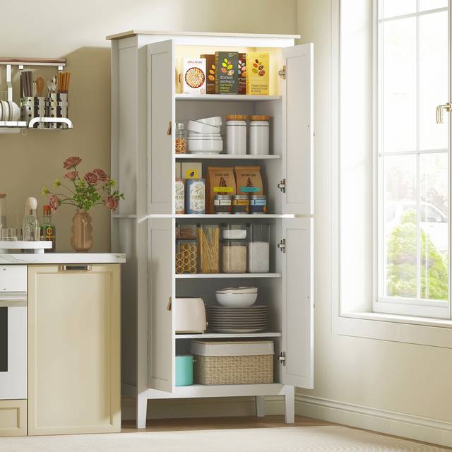 HOMCOM 176.5 cm Tall Freestanding Pantry Storage Cabinet with 4 Doors - White | TJ Hughes