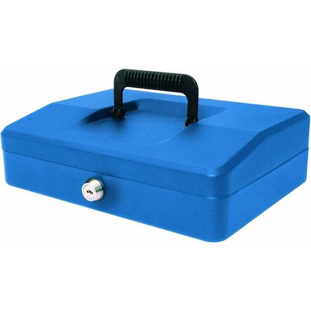 Helix Cash Box Lockable with Removable Coin Tray x2 Keys - 10 inch - Blue Steel