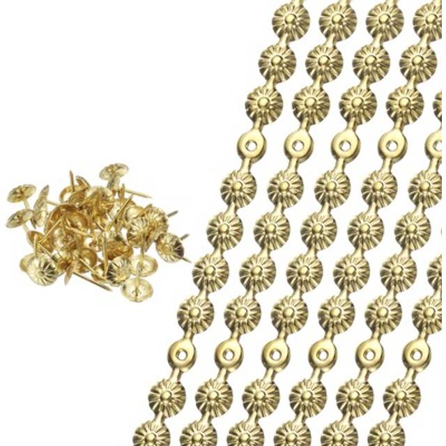 6 pcs upholstery tacks strips, 3.28ft furniture decorative nails copper(flower)