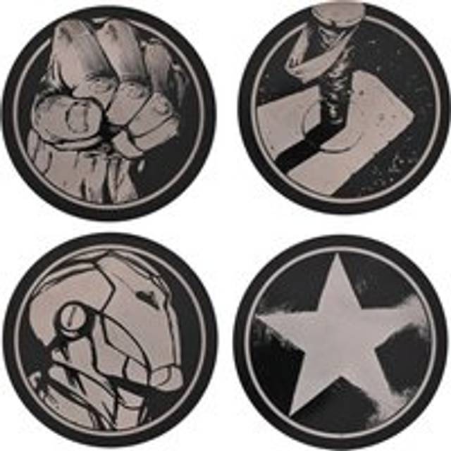 Marvel The Avengers Set Of 4 Black Round Metal Coasters - One Size