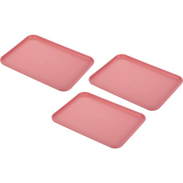 12x9 Fast Food Tray, 3 Pack Pp Plastic Reusable Rectangle Serving Tray Rose Red
