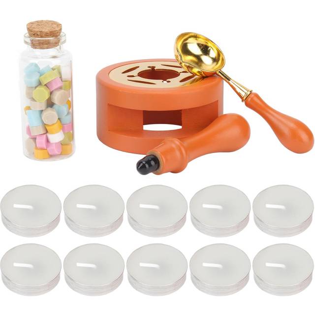 Wax Stamp Kit with 10 Small Round Wax Fire Lacquer Stove Stamp Handle Wood Metal Sealing Stamp Kit